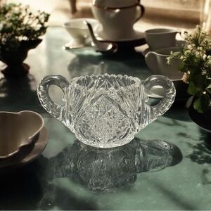 Vintage Brilliant Cut Crystal Sugar Bowl with Handles 6.5”x4” Rare Find